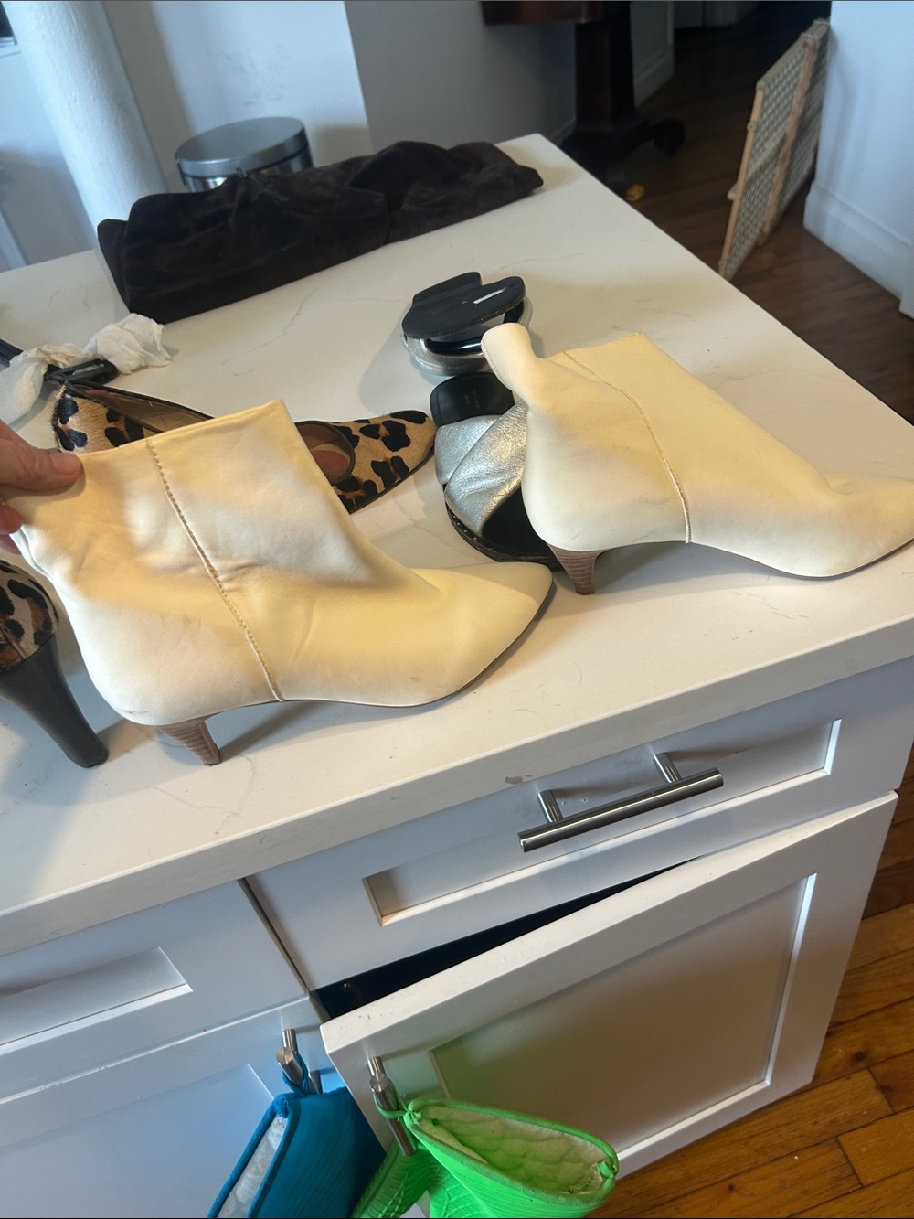Cream Women's Ankle Booties with Low Kitten Heel - very soft leather